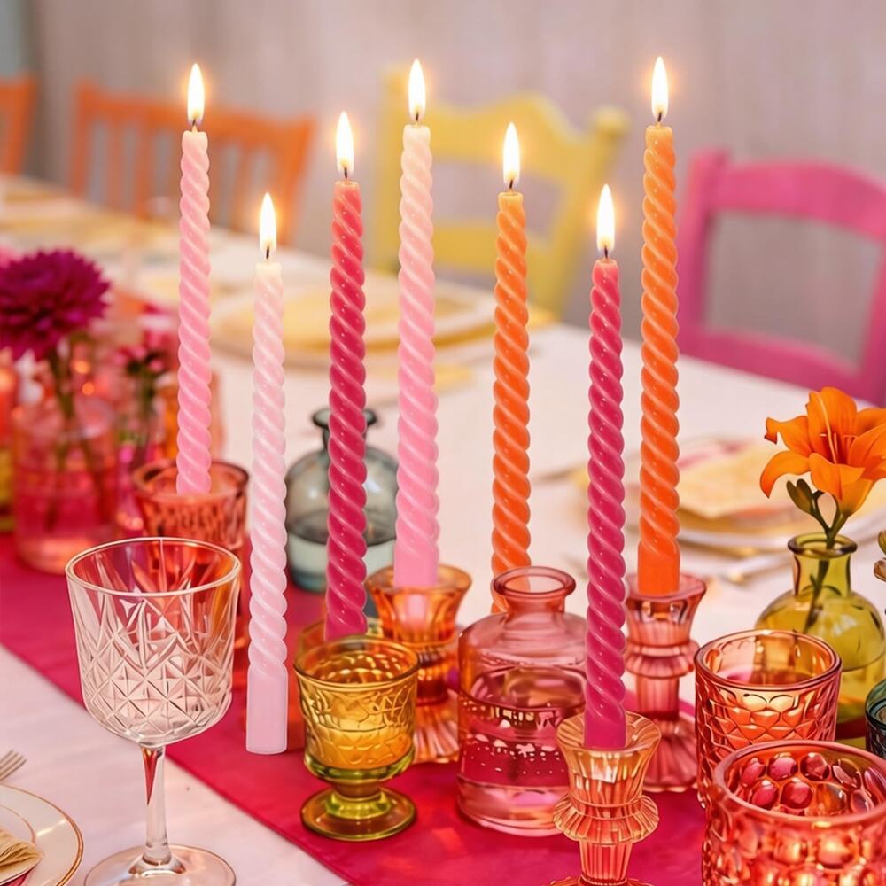 Spiral Taper Candles Set of 8 10" Twisted Pink Orange Dinner Party Home Decor